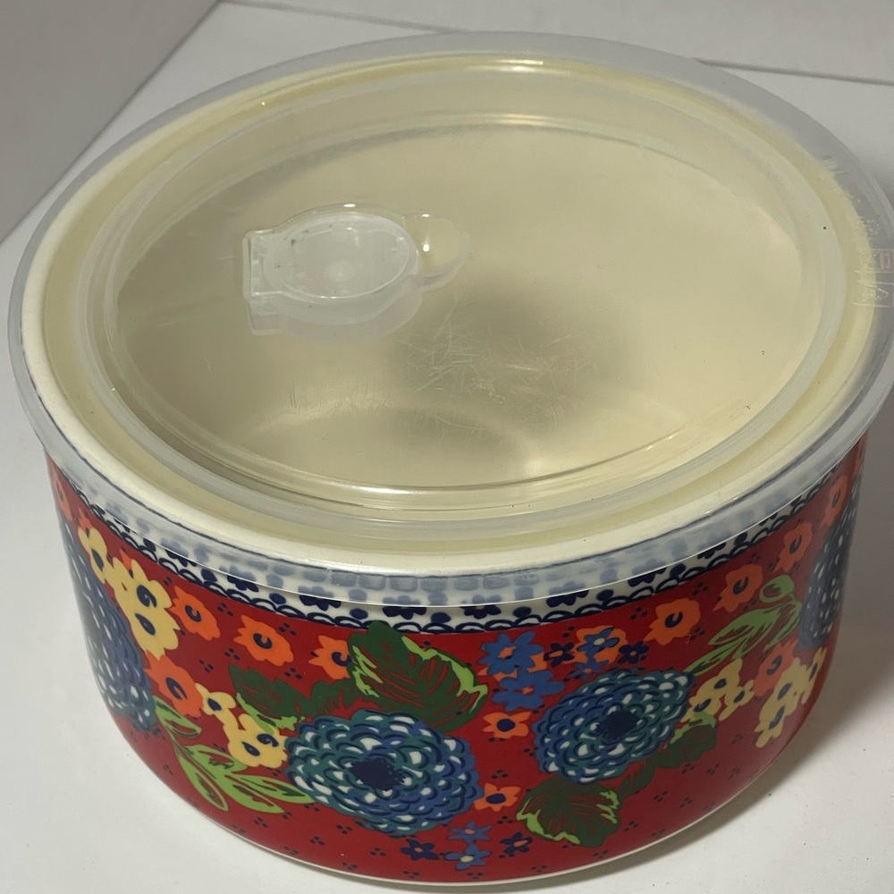 The Pioneer Woman Floral Stoneware Storage Bowl w/ Lid – Red Flower Pattern